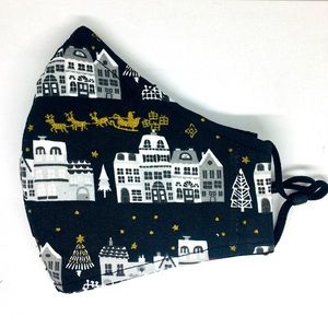 SANTA FLYING OVER TOWN 100% COTTON 3-LAYER MASK +